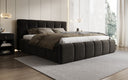 Designer upholstered bed Helena in textured fabric with storage
