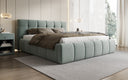 Designer upholstered bed Helena in textured fabric with storage