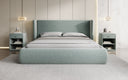 Designer upholstered bed Rosalie in textured fabric with storage