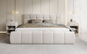 Designer upholstered bed Helena in textured fabric with storage