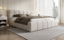 Designer upholstered bed Helena in textured fabric with storage