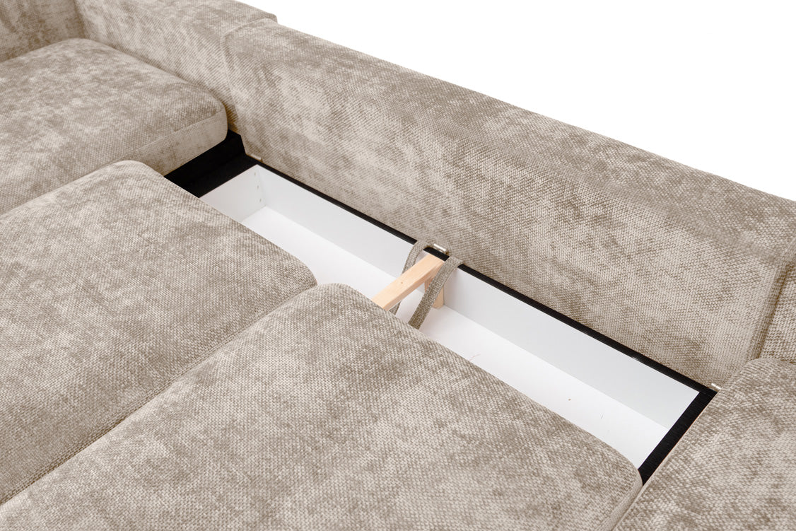 Designer sofa Selena L with sleeping function in textured fabric