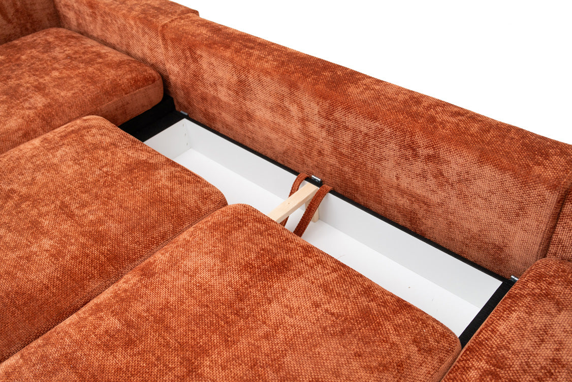 Designer sofa Selena L with sleeping function in textured fabric