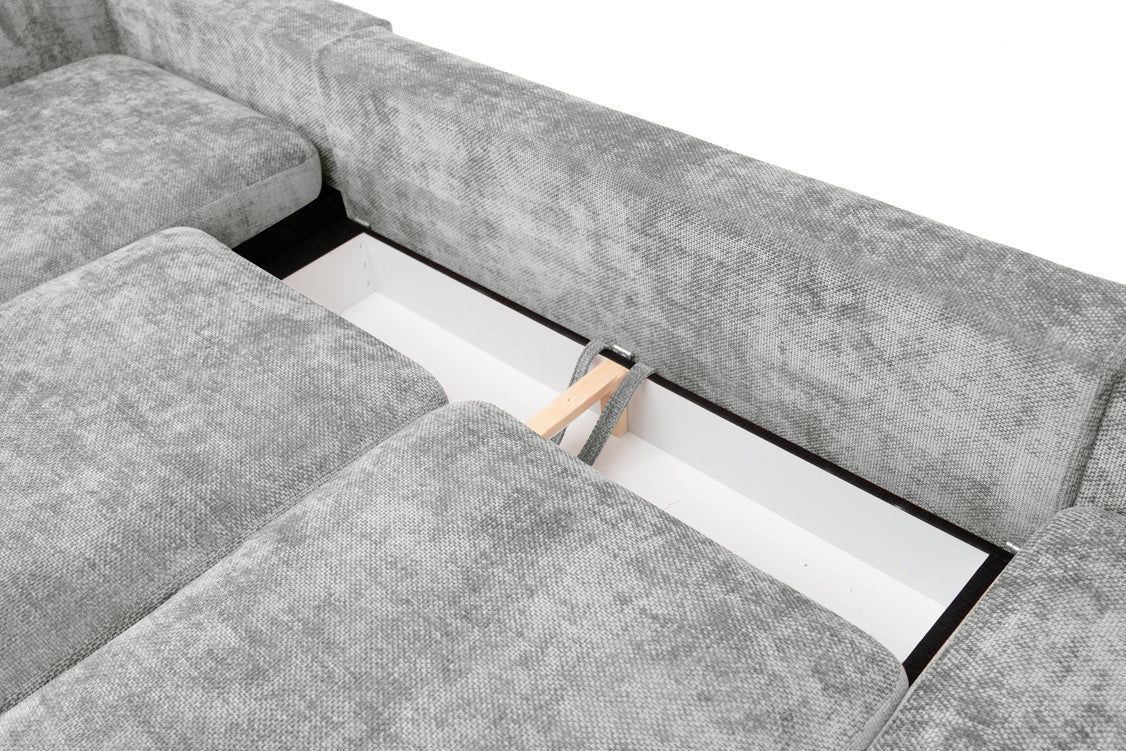 Designer sofa Selena L with sleeping function in textured fabric