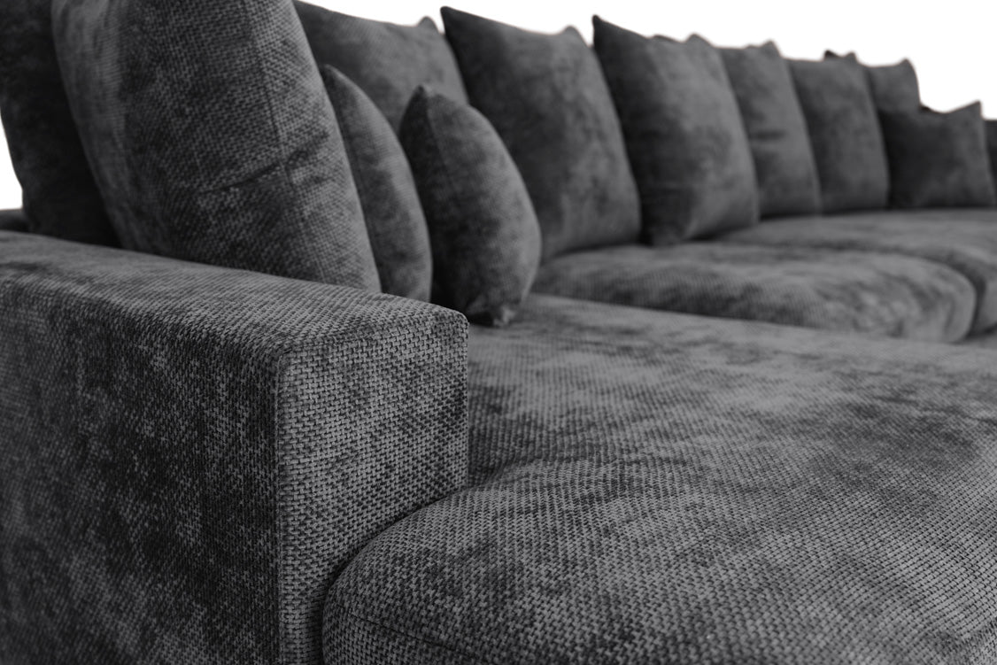Designer sofa Selena L with sleeping function in textured fabric