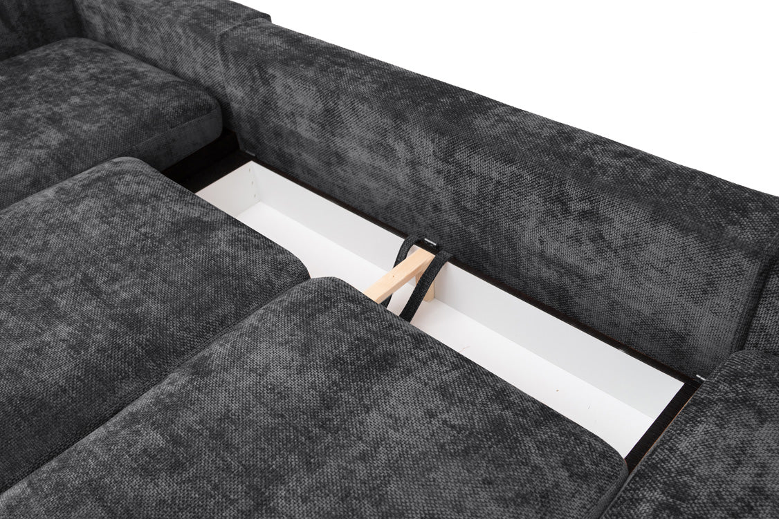 Designer sofa Selena L with sleeping function in textured fabric