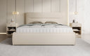Designer upholstered bed Merry in fabric with storage