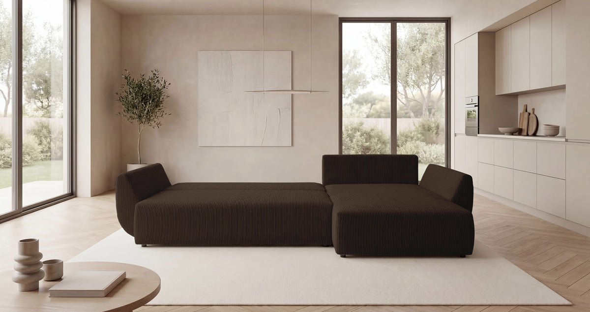 Designer Sofa Lenoa L mit Schlaf- und Klappfunktion in Cord