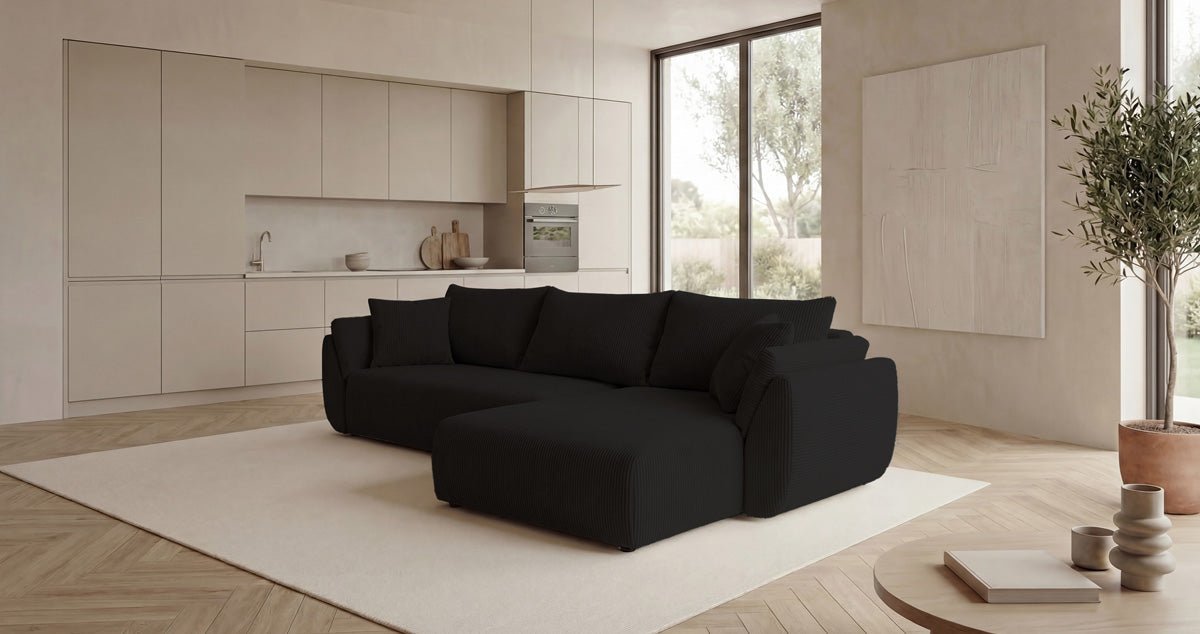 Designer Sofa Lenoa L mit Schlaf- und Klappfunktion in Cord