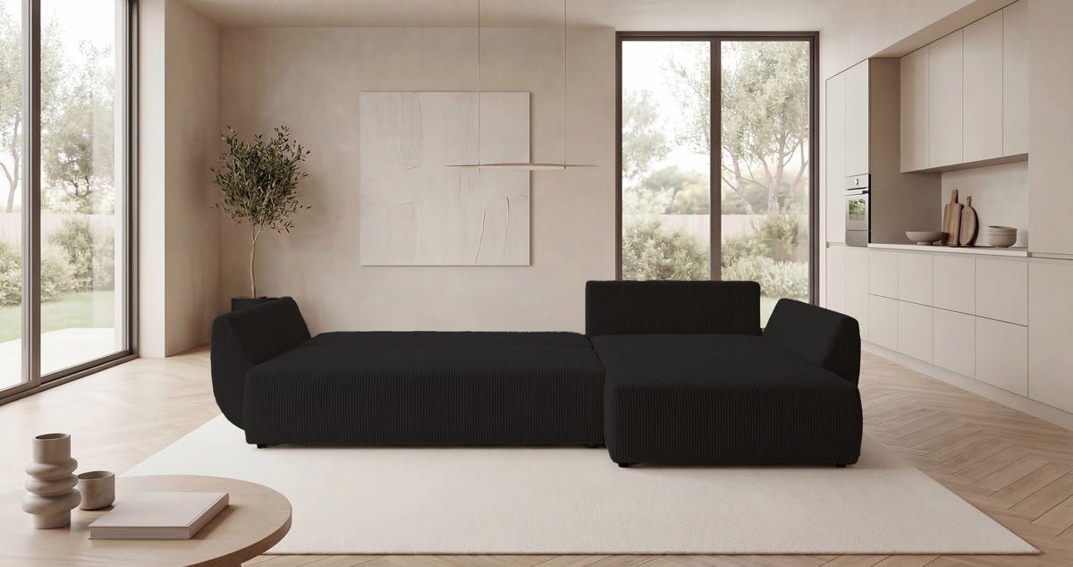 Designer Sofa Lenoa L mit Schlaf- und Klappfunktion in Cord