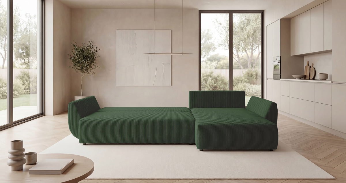 Designer Sofa Lenoa L mit Schlaf- und Klappfunktion in Cord