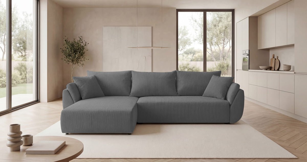 Designer Sofa Lenoa L mit Schlaf- und Klappfunktion in Cord