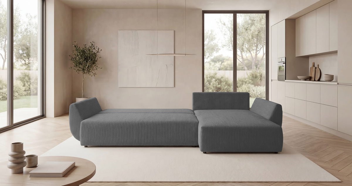 Designer Sofa Lenoa L mit Schlaf- und Klappfunktion in Cord