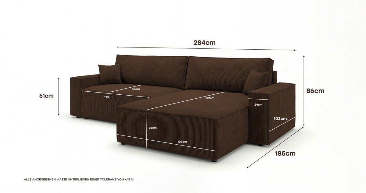 Designer Sofa Vienna mit Schlaf- und Klappfunktion in Cord