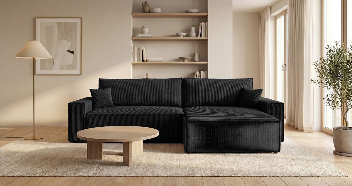 Designer Sofa Vienna mit Schlaf- und Klappfunktion in Cord