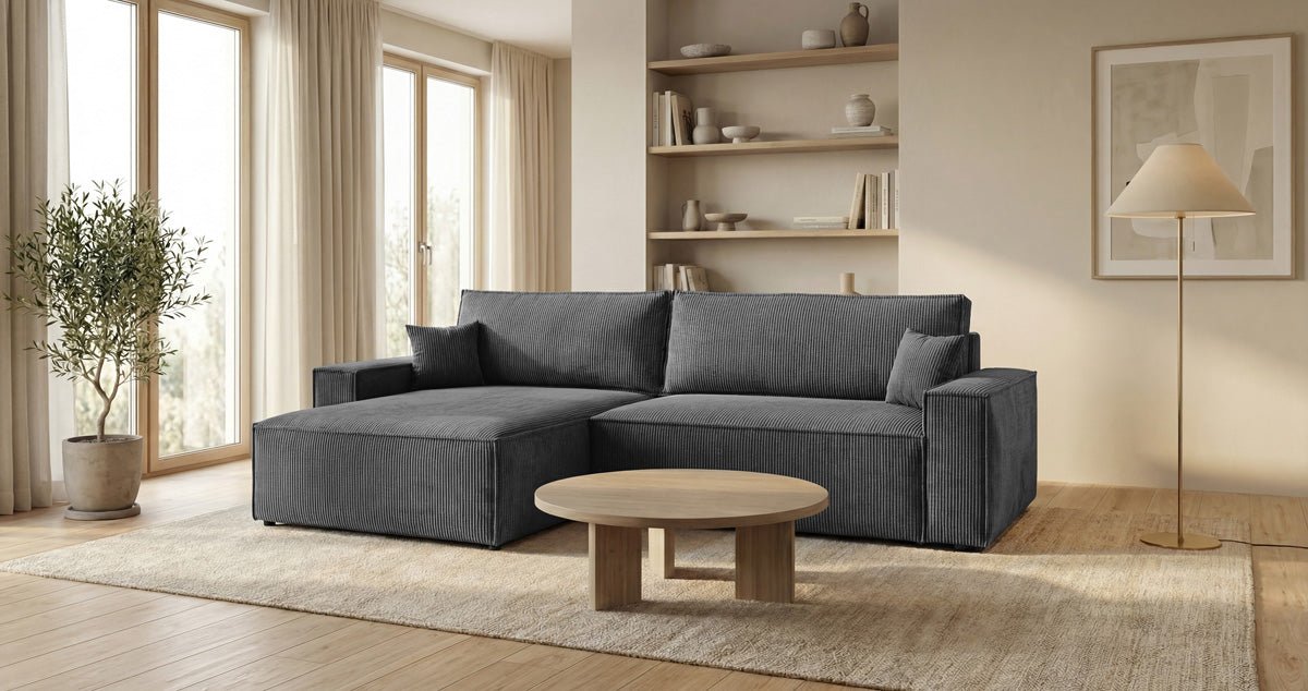 Designer Sofa Vienna mit Schlaf- und Klappfunktion in Cord