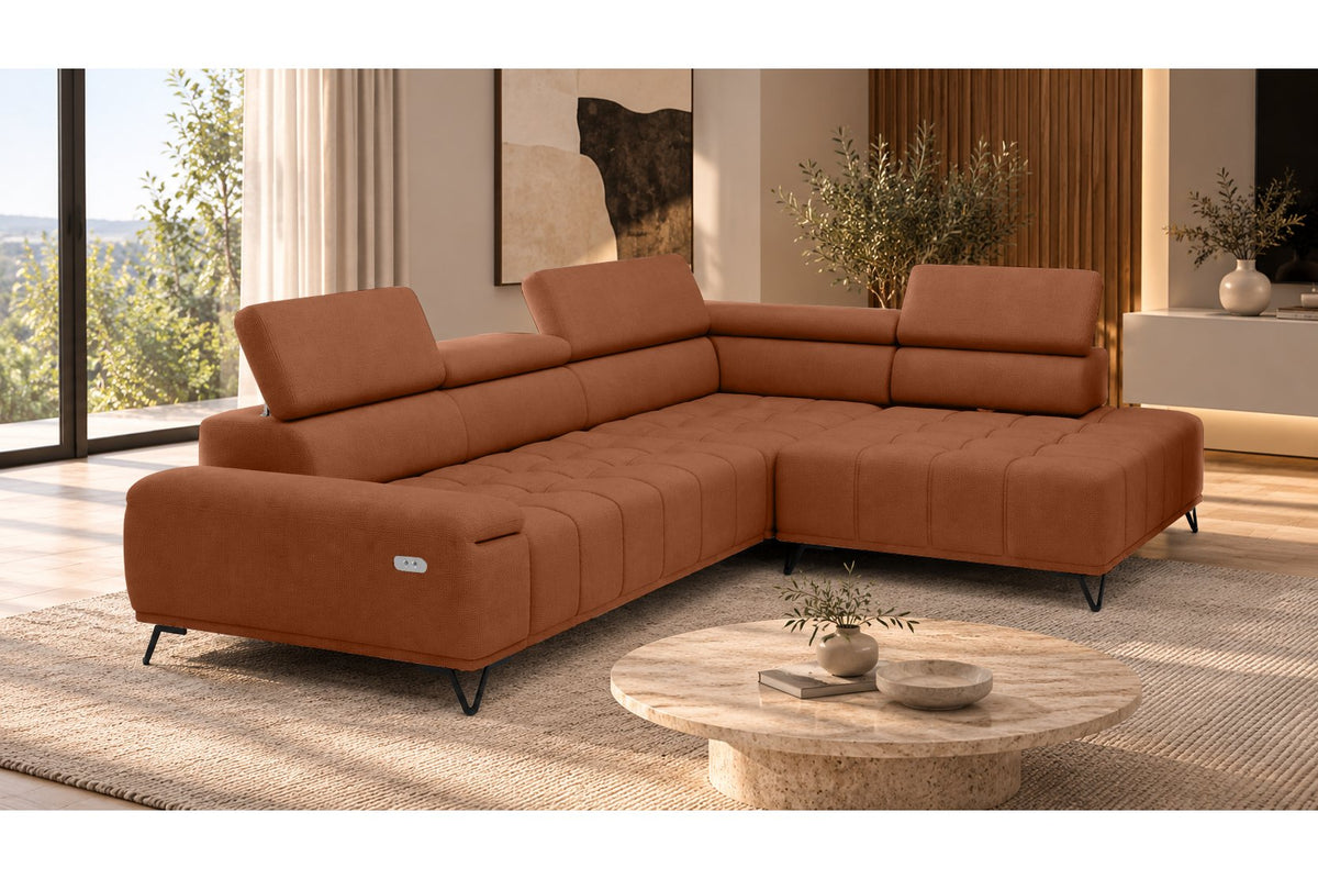 Ecksofa Volo in Chenille Terrakotta, Ottomane rechts – Ansicht 4