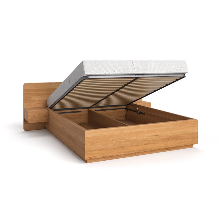 Designer Wooden Bed Fiona in Solid Oak with Storage