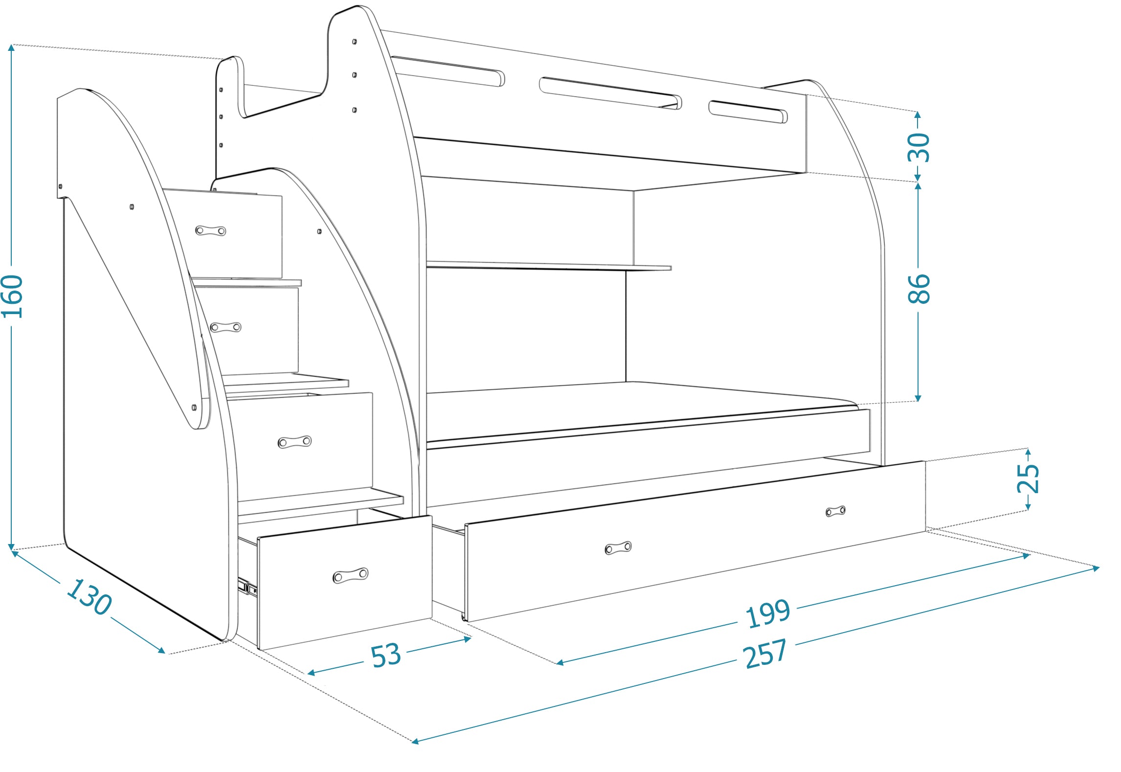 Children's Loft Bed Heaven - with three sleeping areas, storage space & mattresses included