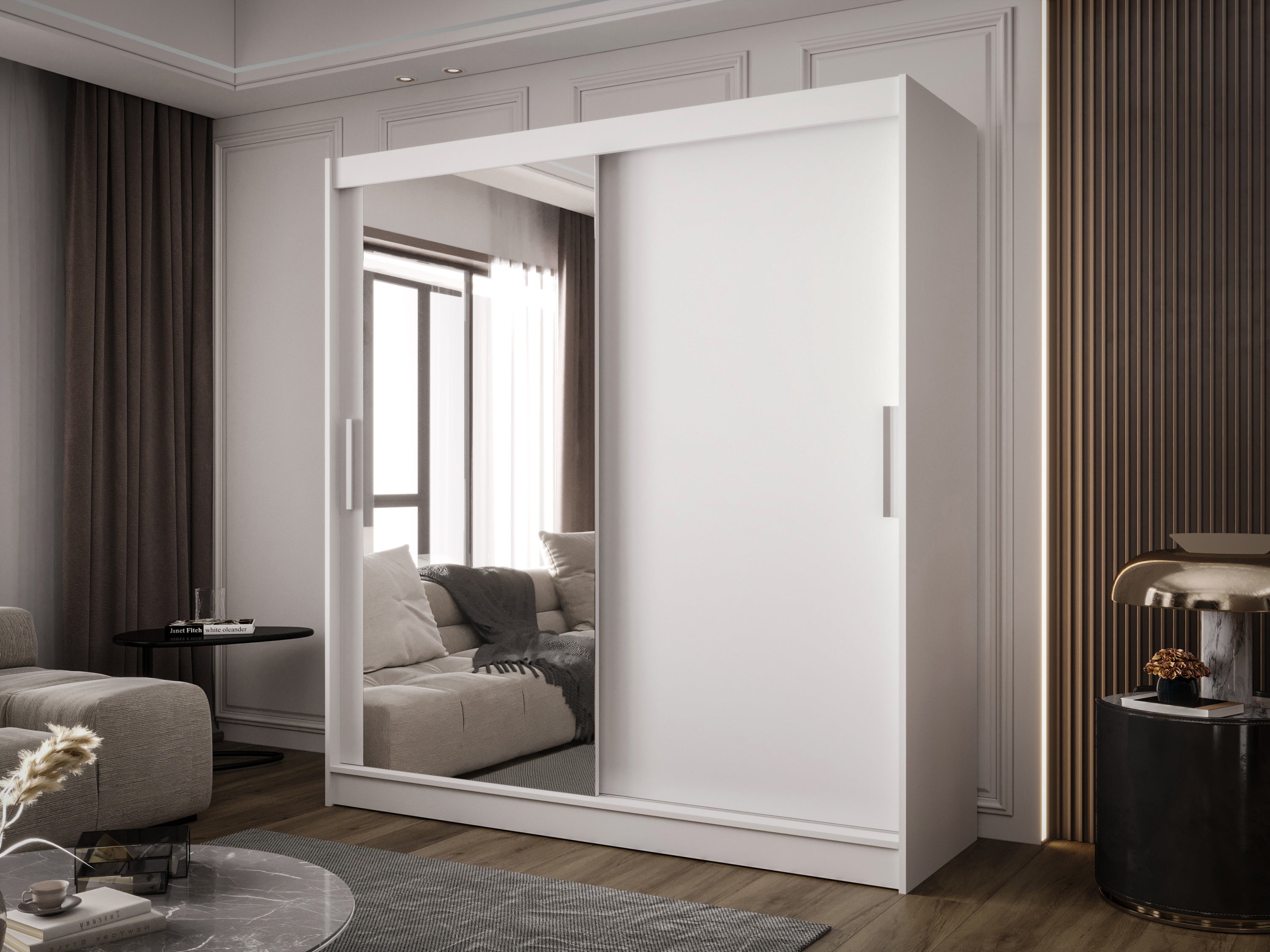 Designer wardrobe Aveno – White or Black with minimalist sliding doors