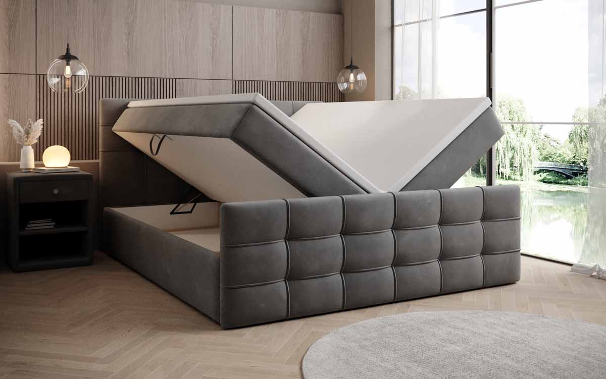 Boxspringbett Luxor Samt mit Stauraum - Luxusbetten24