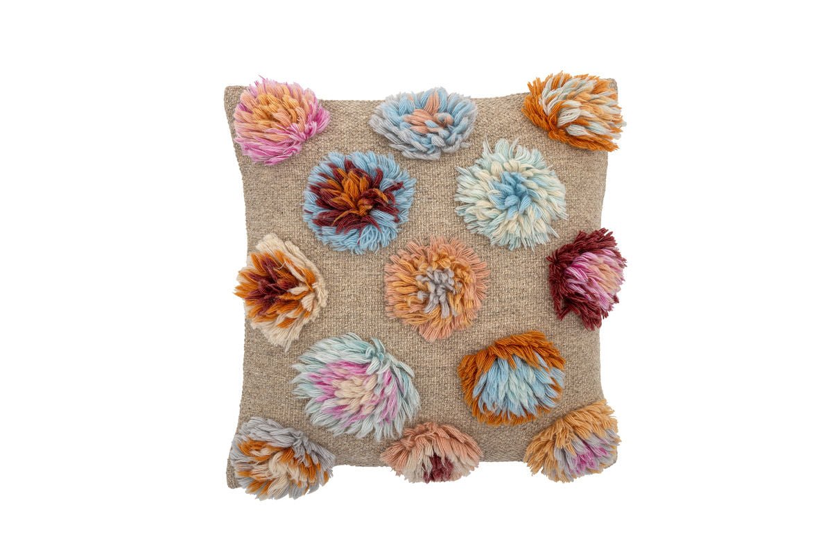 Decorative Pillow Florence – Tufted Wool Flowers in Natural Color Palette