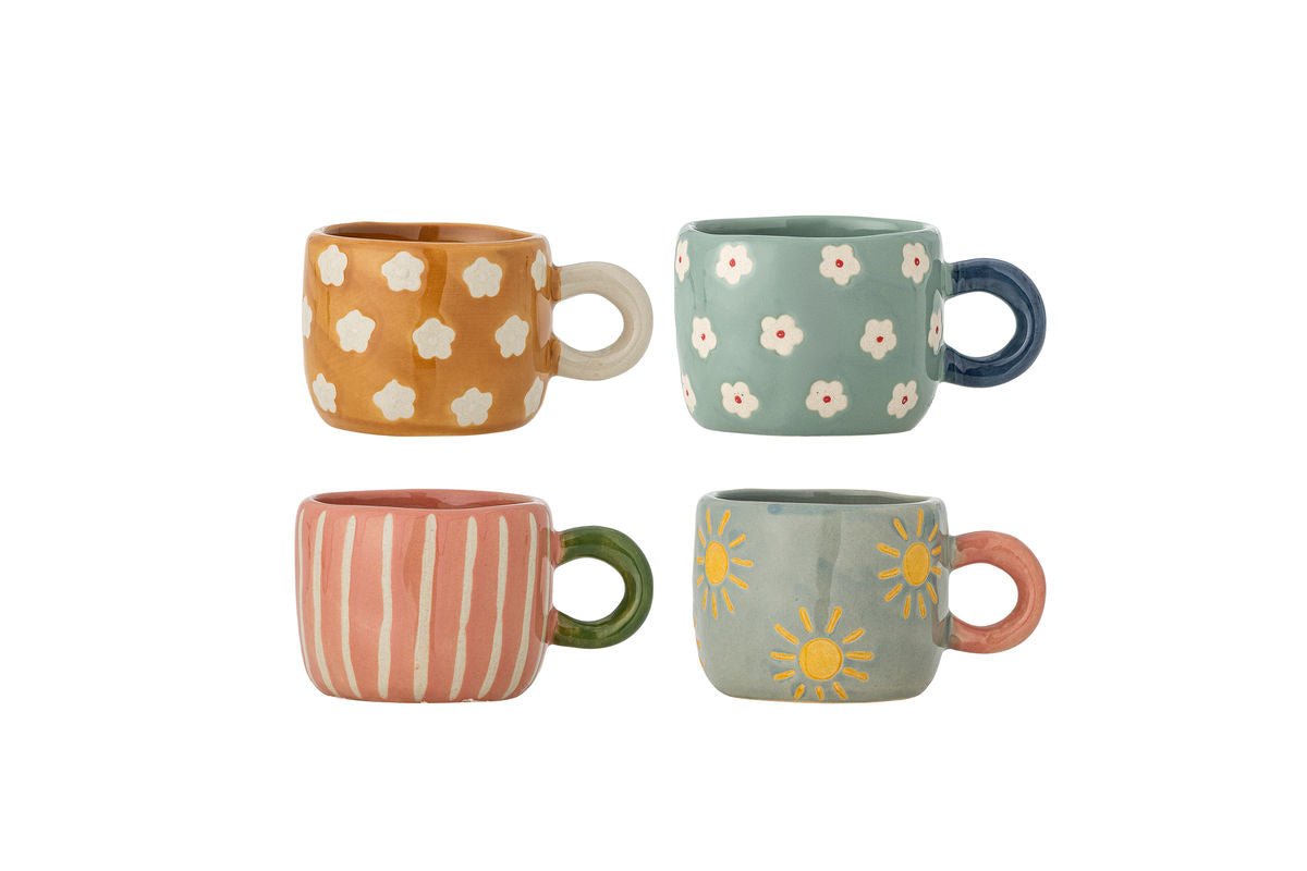 Leni Cup Set – Hand-Painted Stoneware (Set of 4)