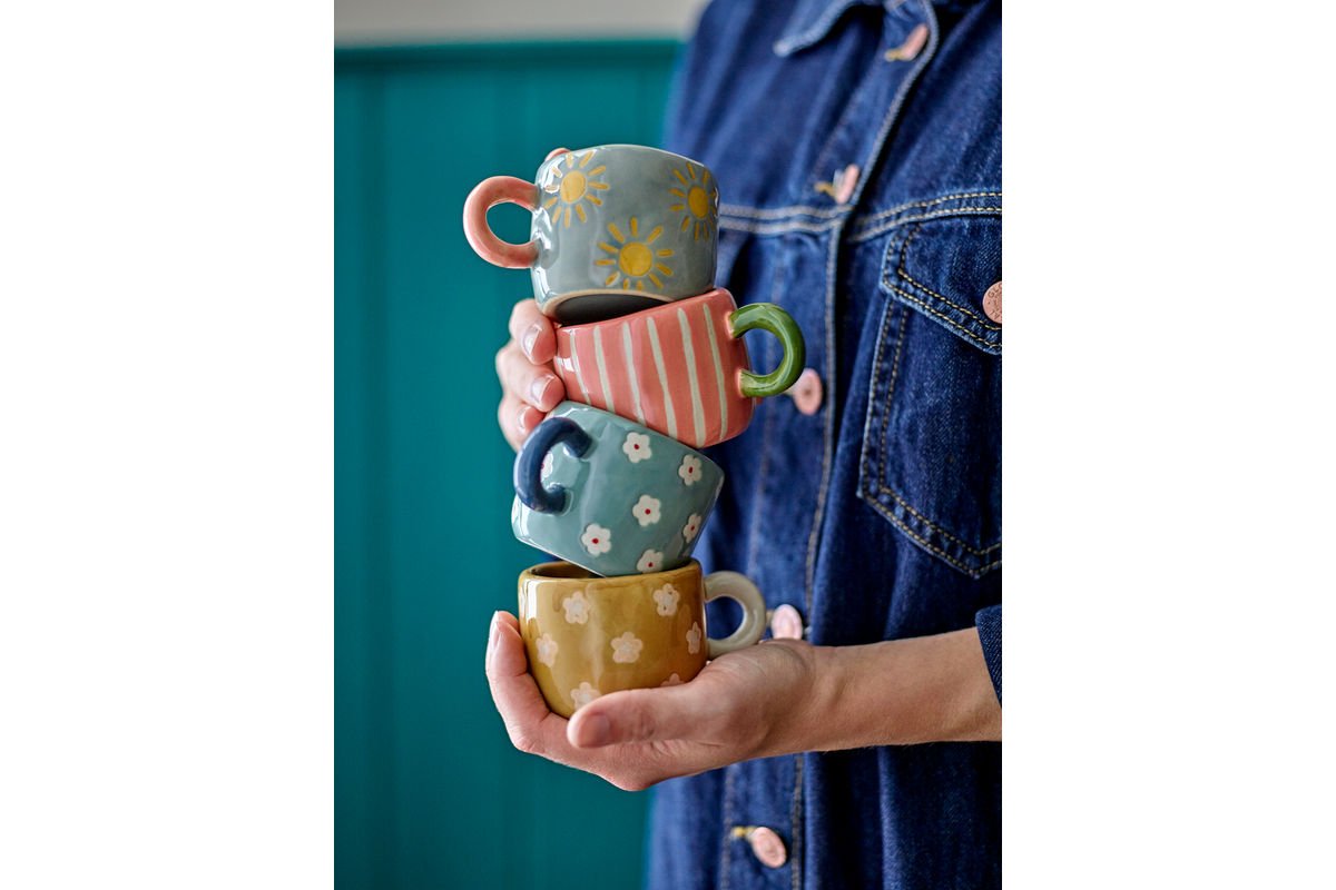 Leni Cup Set – Hand-Painted Stoneware (Set of 4)