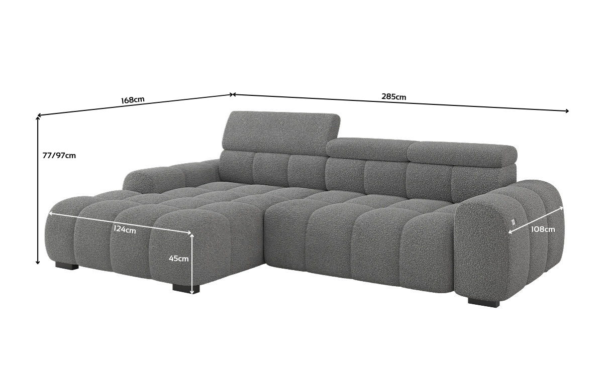 Designer Sofa Elaro L mit elektrischer Sitzerweiterung in Bouclé