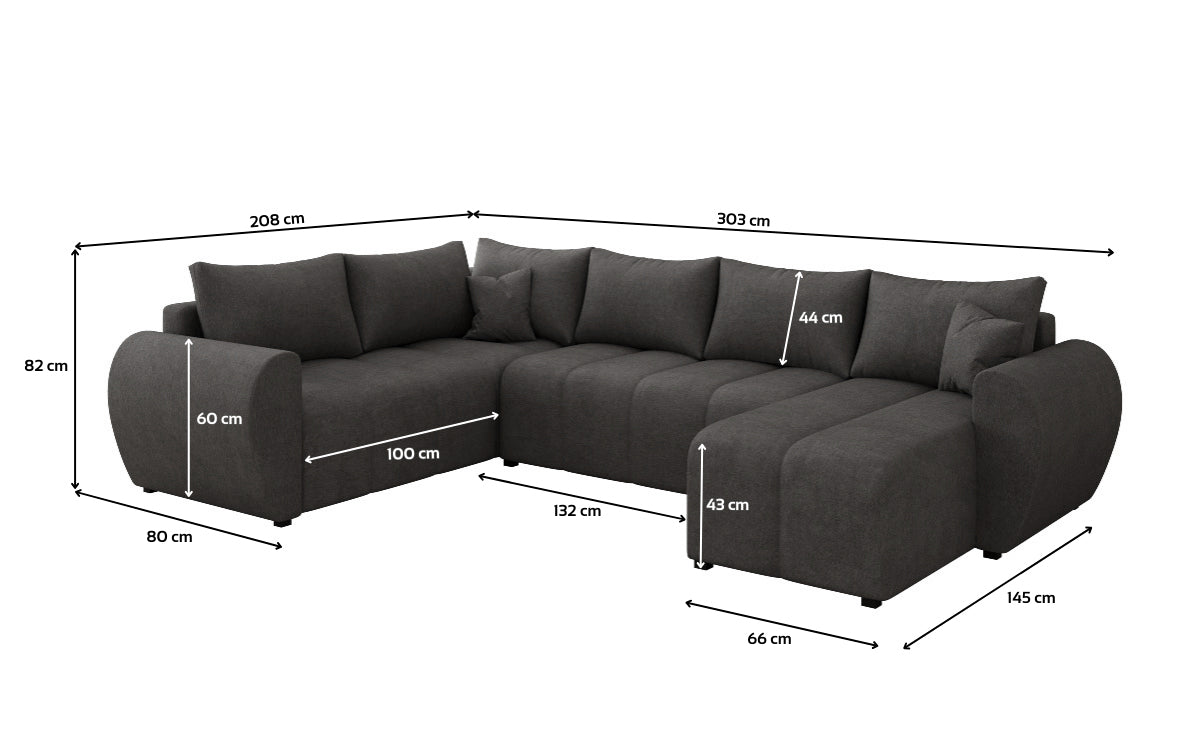 Designer sofa Sorella U with sleeping and folding function in fabric