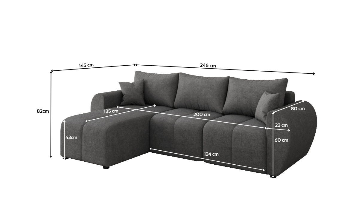Designer sofa Sorella L with sleeping and folding function in fabric
