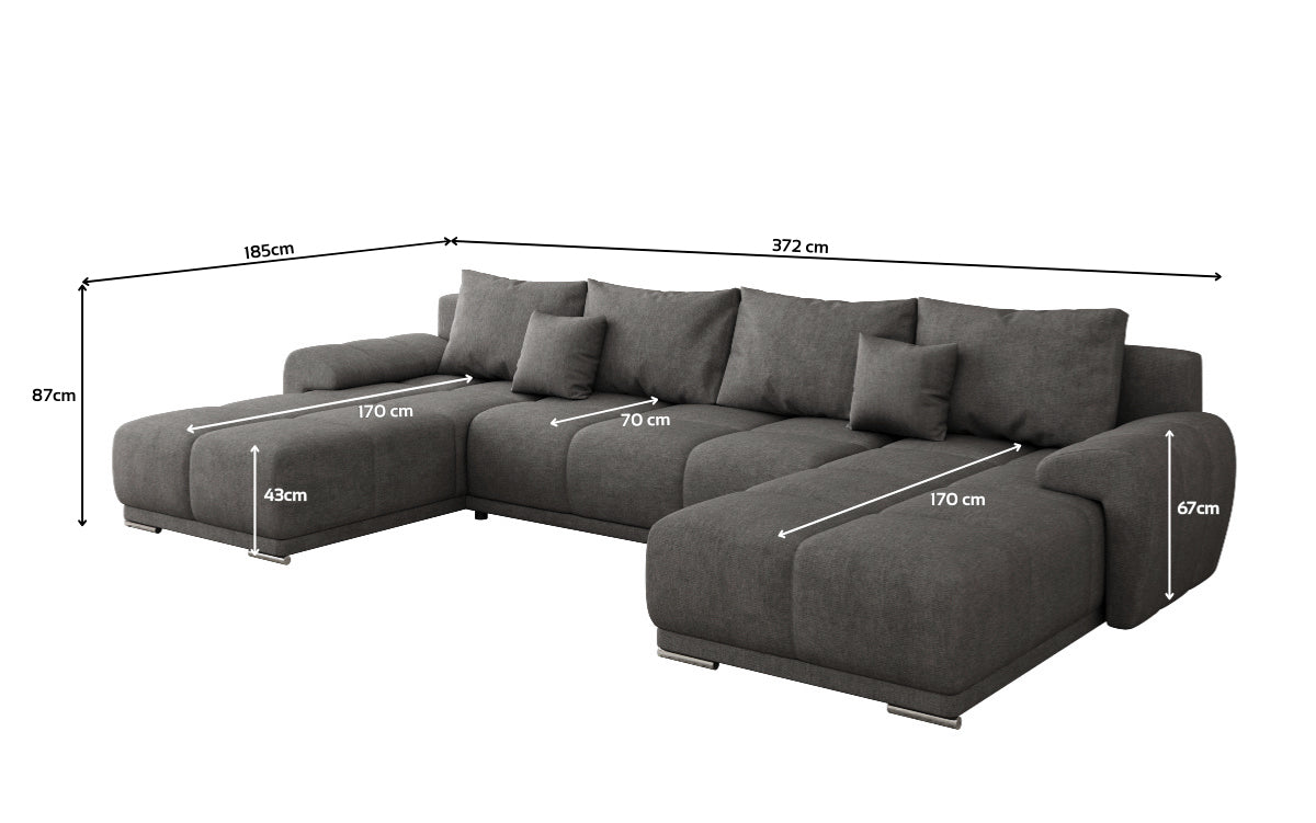 Designer sofa Leni U with sleeping and folding function in fabric
