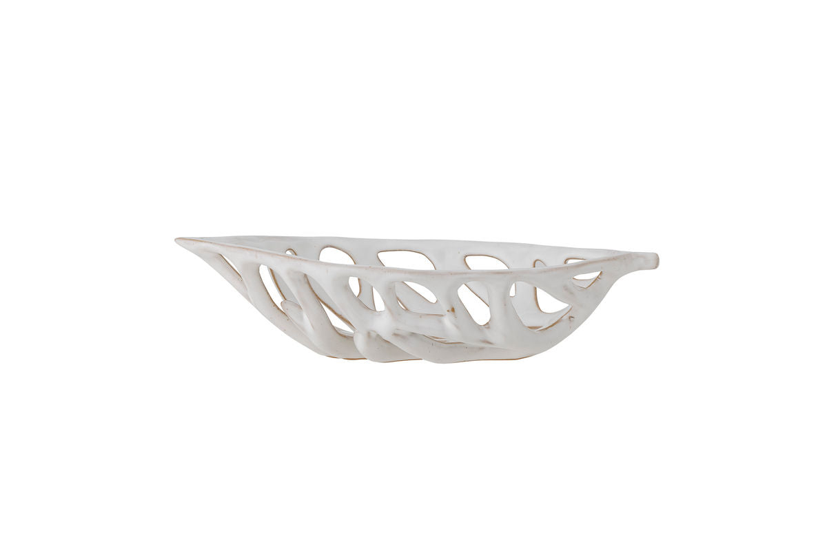 Bowl Liora - Stoneware in White with Leaf Design