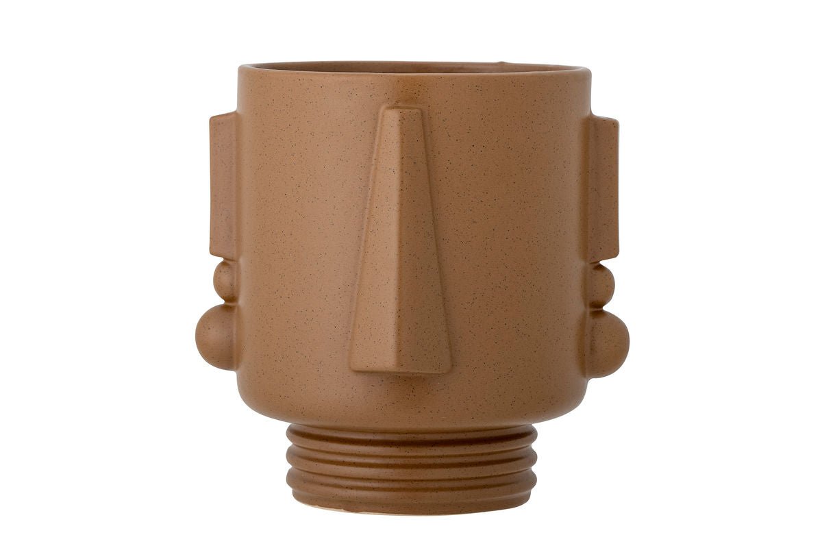 Flower Pot Cairo – Stoneware Design with Face Detail in Brown