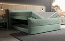 Boxspringbett Elea Leinen-Optik in Grün (Beverly 17) – Stauraum geöffnet