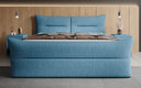 Boxspringbett Elea Leinen-Optik in Blau (Beverly 20) – Milieu frontal