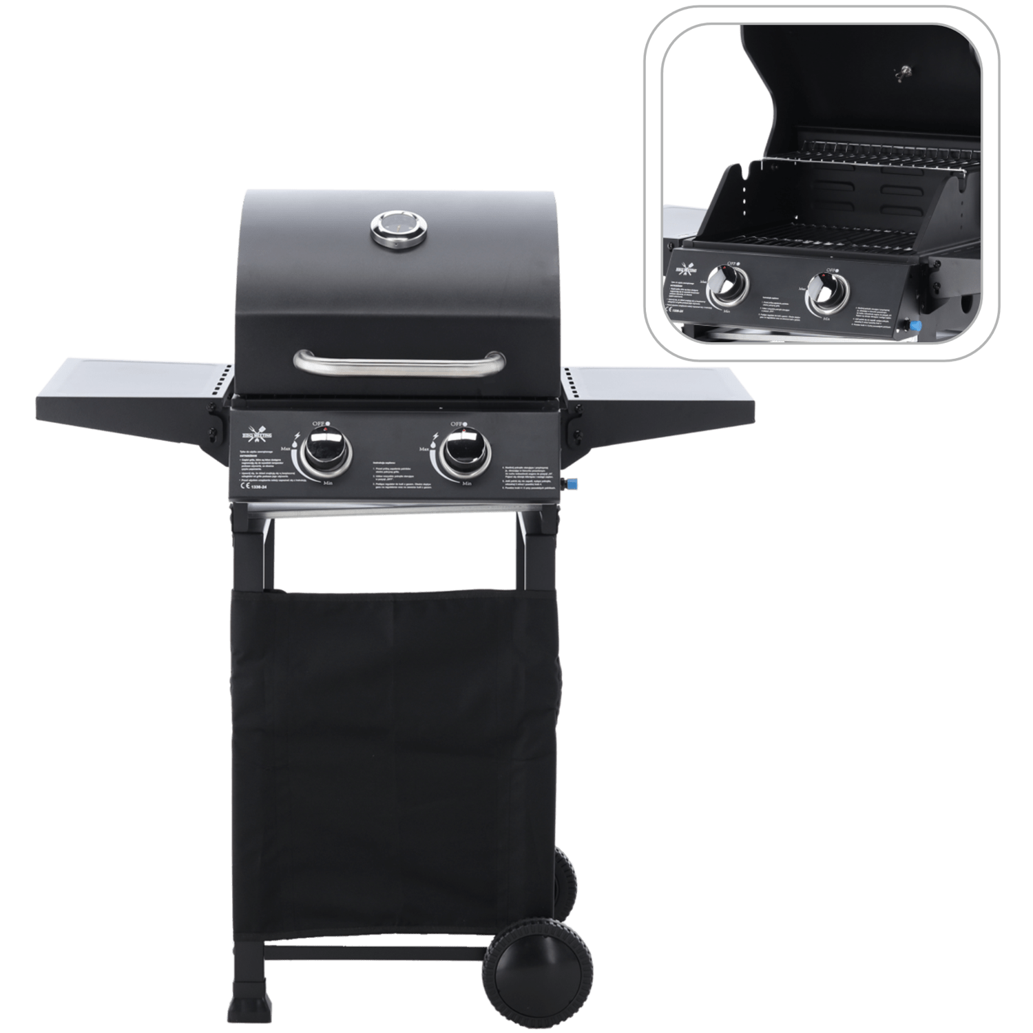 Gasgrill BarbecuePro – 2-Brenner Grillwagen mit Thermometer & klappbaren Seitentischen