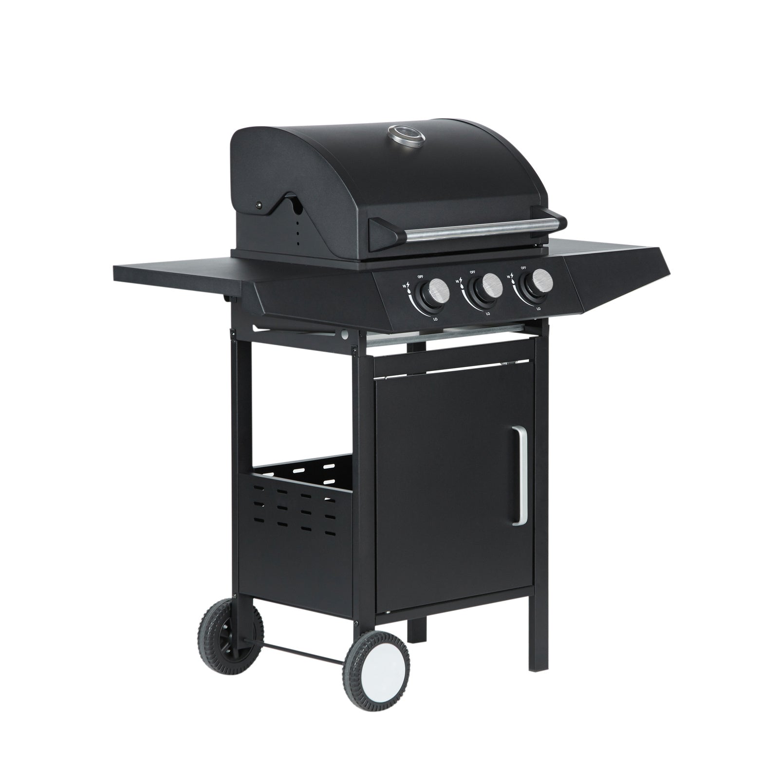 Gas Grill BarbecuePro XL – 3-Burner Grill Cart with Warming Rack