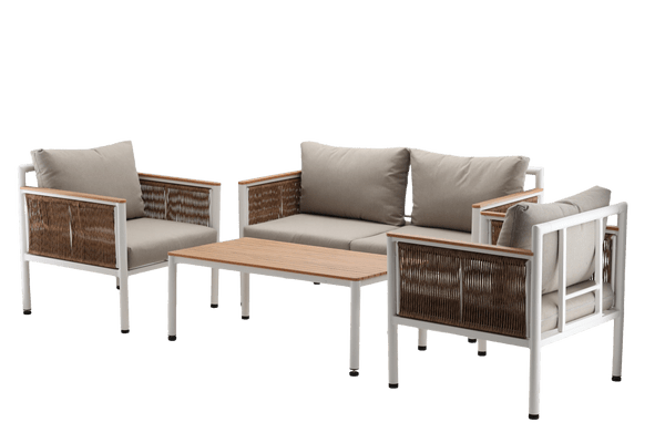 Garden Lounge Set Belora – Aluminum Seating Group with Sofa, 2 Armchairs & Table
