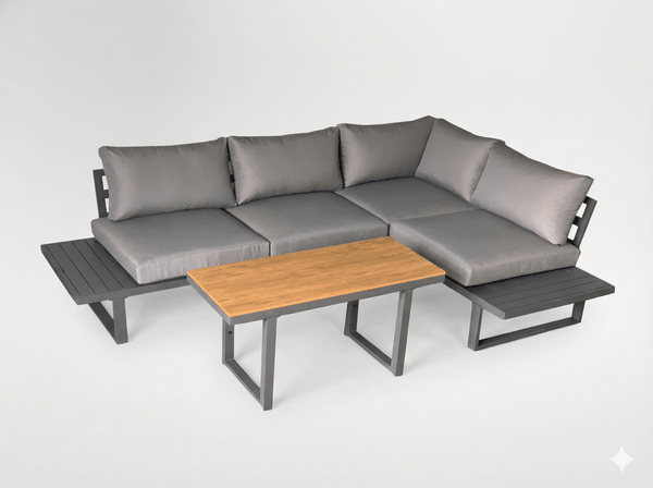 Garden Lounge Set Santorin – Aluminum Corner Sofa with Height-Adjustable Table