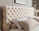 Designer Polsterbett Enzo in Samt mit Stauraum – Beige