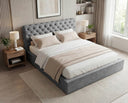 Designer Polsterbett Enzo in Samt mit Stauraum – Grau