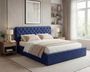 Designer Polsterbett Enzo in Samt mit Stauraum – Blau