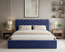 Designer Polsterbett Enzo in Samt mit Stauraum – Blau