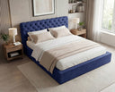 Designer Polsterbett Enzo in Samt mit Stauraum – Blau