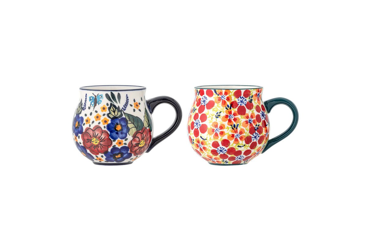 Naro Mug Set – Floral Motif Stoneware (2-piece)
