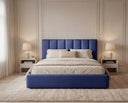 Designer Polsterbett Fano in Samt mit Stauraum – Blau