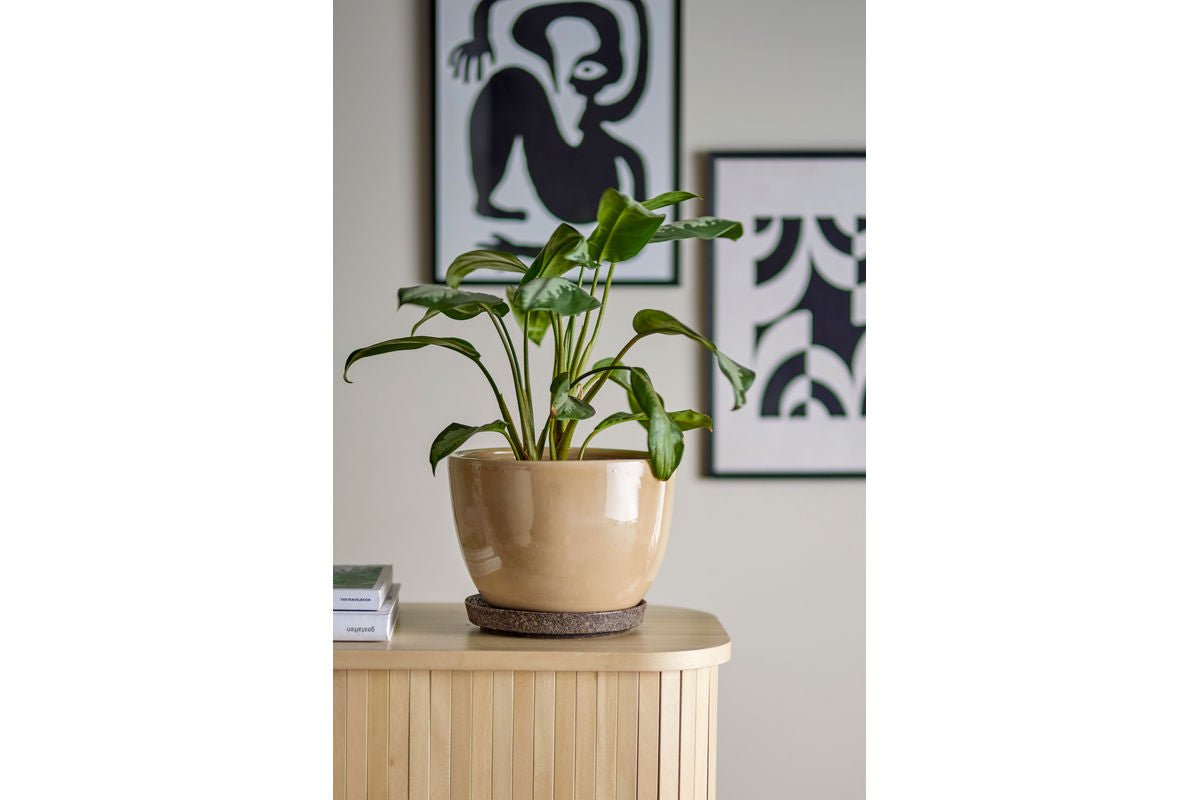 Flower Pot Lunna – Natural Glaze in Brown with Saucer