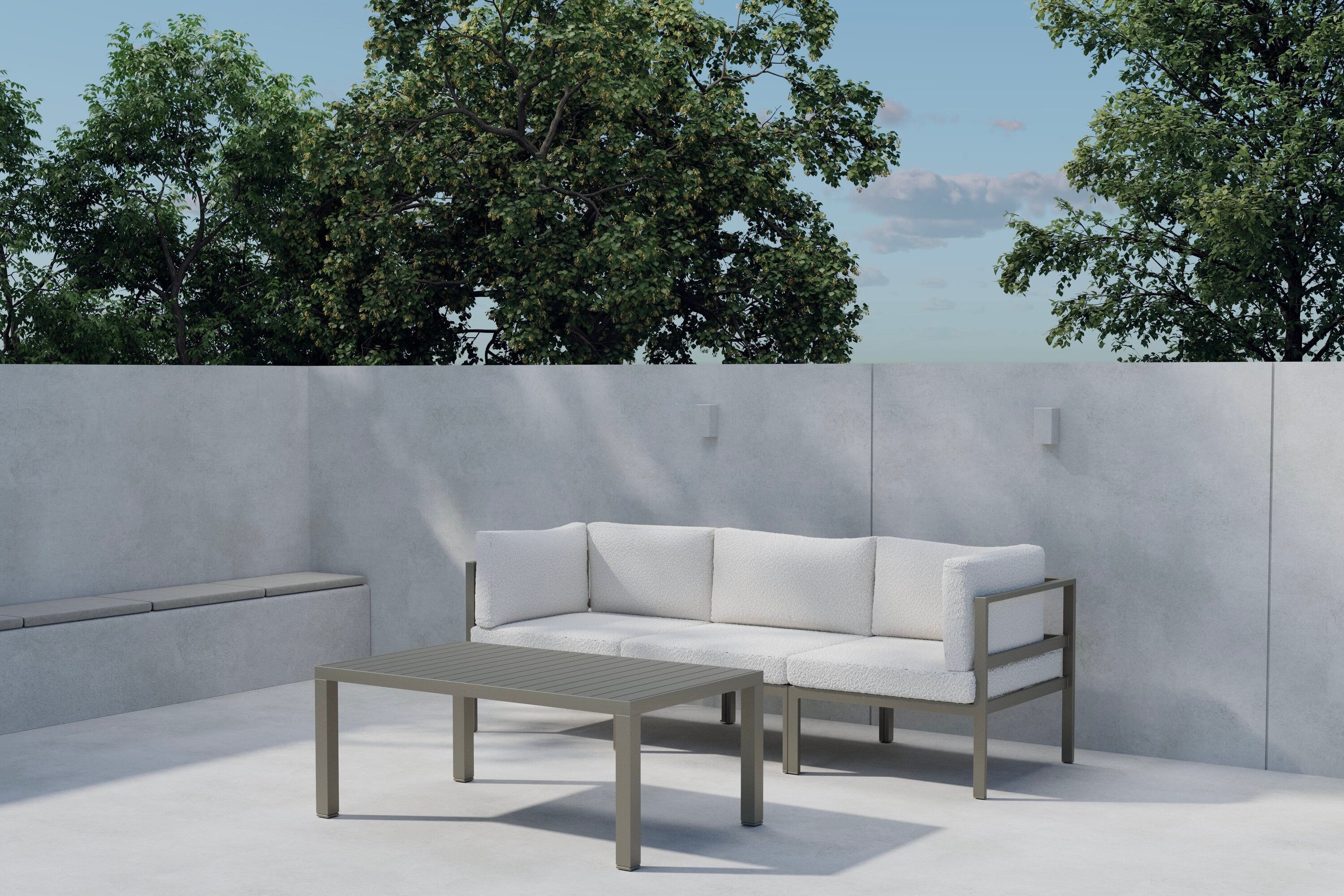 Garten Loungeset Torena 2+1 – 2 Sitzer Sofa  in Weiß mit Tisch
