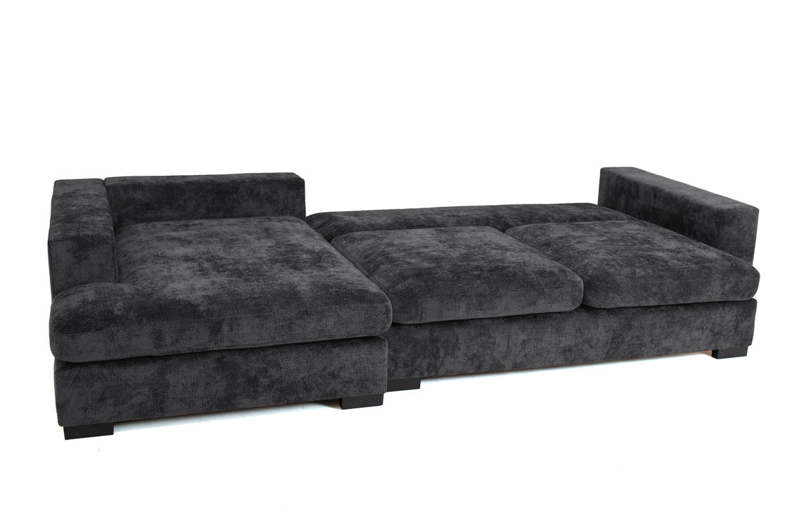 Designer sofa Selena L with sleeping function in textured fabric